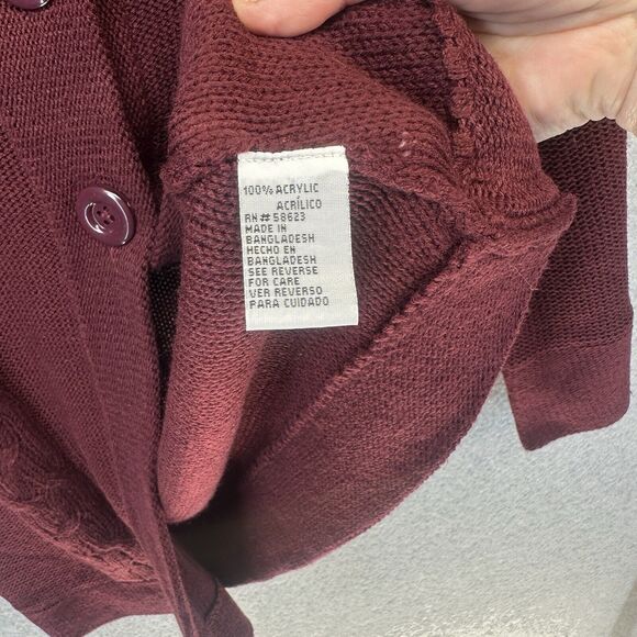 Effeci Womens Sweater Cardigan Medium Maroon Cable Knit Button Wide CollarNWT - Picture 9 of 11